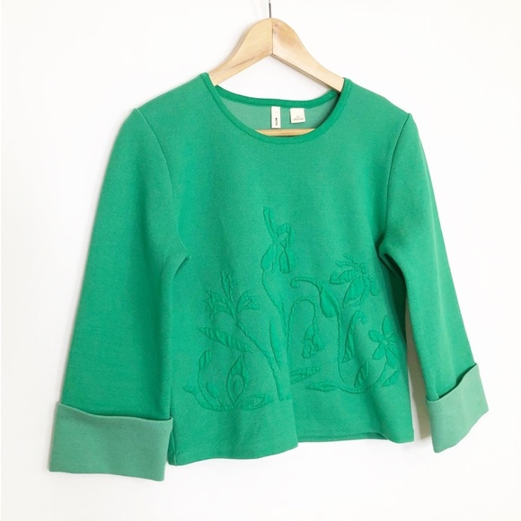 Anthropologie month green floral, embossed top - Picture 7 of 11